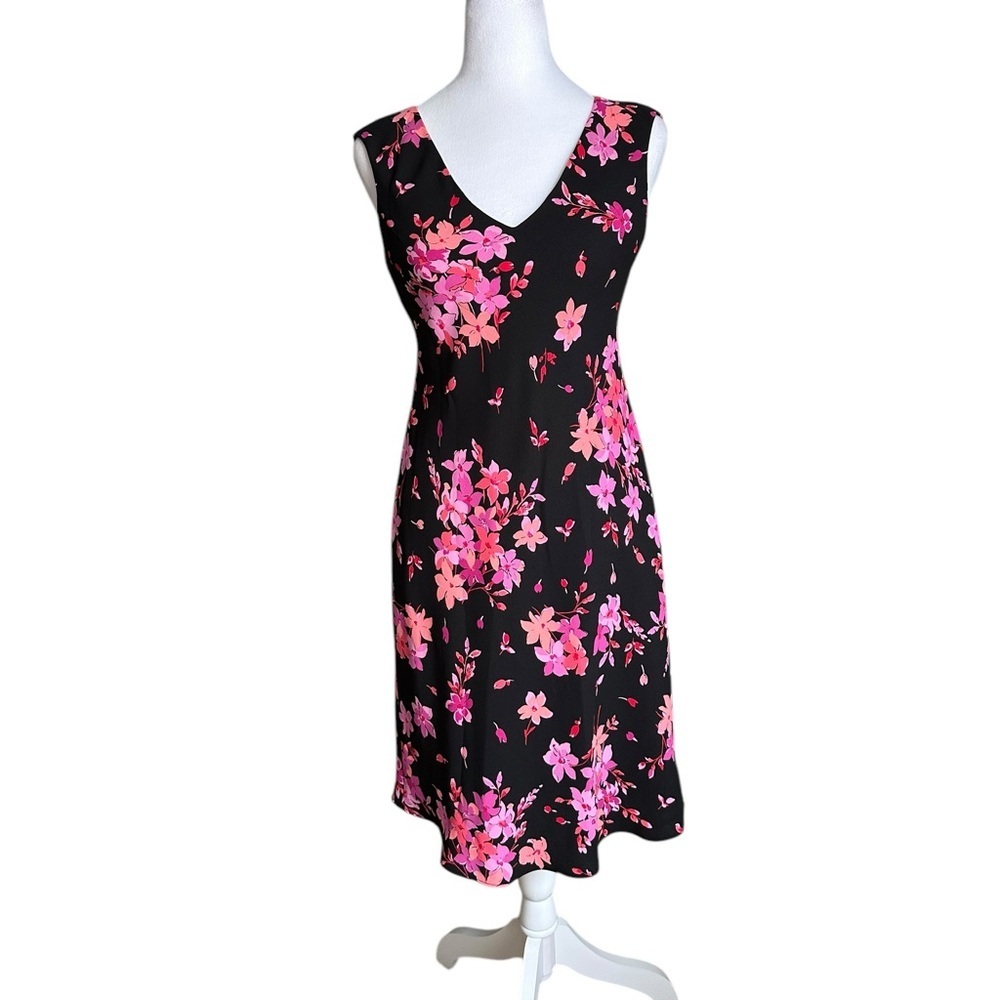 Jones New York Womens Black Pink Floral Sleeveless Slip Dress Size 2P